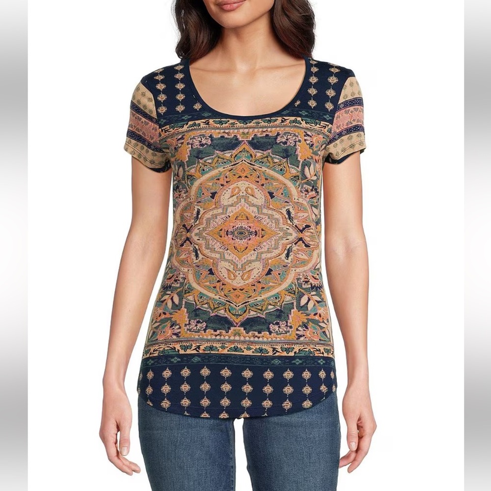Lucky Brand Persian Carpet Graphic Scoop Neck Short Sleeve Tee Shirt Sz 3x